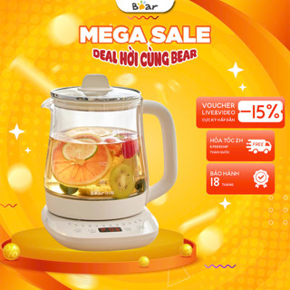 Ấm pha trà tự động giữ nhiệt bằng điện 1.5L Bear YSH-J15Z7, Bình máy thuỷ tinh,12 Chế độ,BH 18 tháng