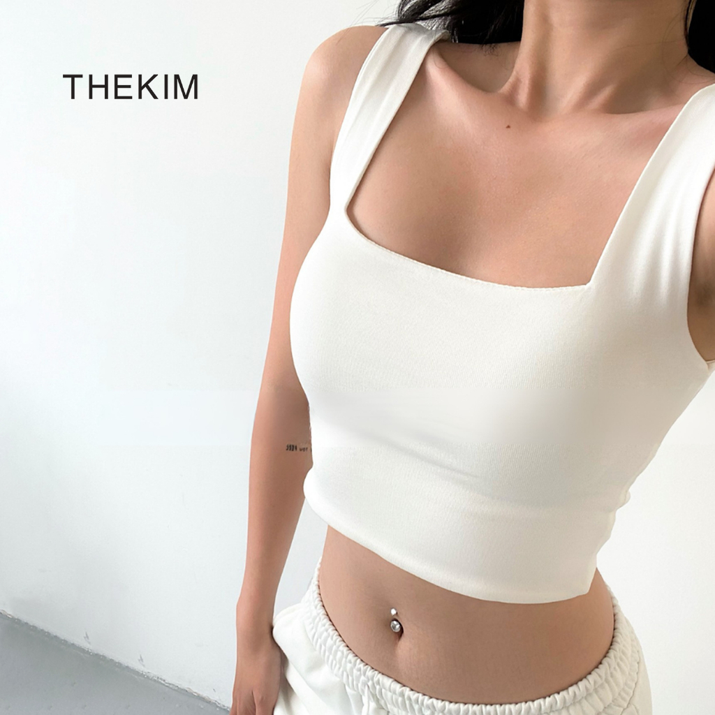 THEKIM Áo croptop 2 dây bản to , vải cotton 2 lớp , áo hai dây cổ vuông ôm body  A113