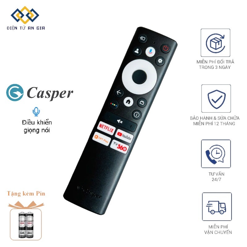 [HÀNG CHÍNH HÃNG PHÍM ÊM] Điều khiển GIỌNG NÓI VOICE tivi CASPER MẪU MỚI TV360 FPT Play TẶNG PIN