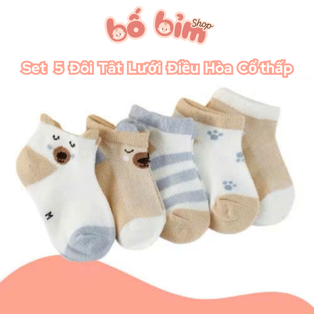 Set 5 Đôi Tất Lưới Điều Hoà Cổ Thấp Cho Bé Từ Sơ Sinh Giúp Thoáng Chân - Shop Bố Bỉm