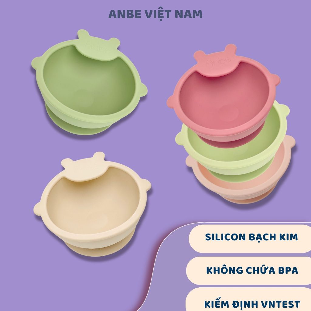 Chén Bát Ăn Dặm Cho Bé Silicon Chống Đổ Chịu Nhiệt Cao ANBE Kiểm Định Chất Lượng An Toàn AB3
