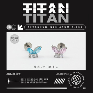   1 CHIẾC  Khuyên tai chất liệu titan G23 ASTM F136 BUTTERFLY NO.7 MIX Không Gỉ Không Kích Ứng juliesbox  XỎ  