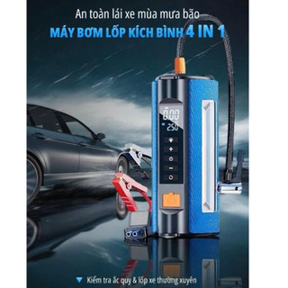 Bộ Bơm Lốp Kích Bình Ô Tô 4 Trong 1 Bơm Lốp Kích Bình Chiếu Sáng Sạc Dự Phòng 12000mAh USB-C 5VDC/2A