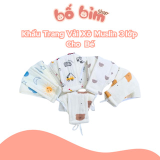  Khẩu trang cho bé vải xô muslin loại đẹp 3 lớp chống bụi có nút dây điều chỉnh - Shop Bố Bỉm 