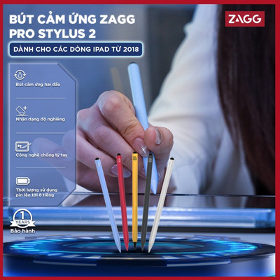 [TẶNG CỦ SẠC 20W] Bút cảm ứng iPad ZAGG-Pro Stylus Pencil dành cho iPad Air/Pro từ 2018 đến 2024, Bảo Hành 1 Năm