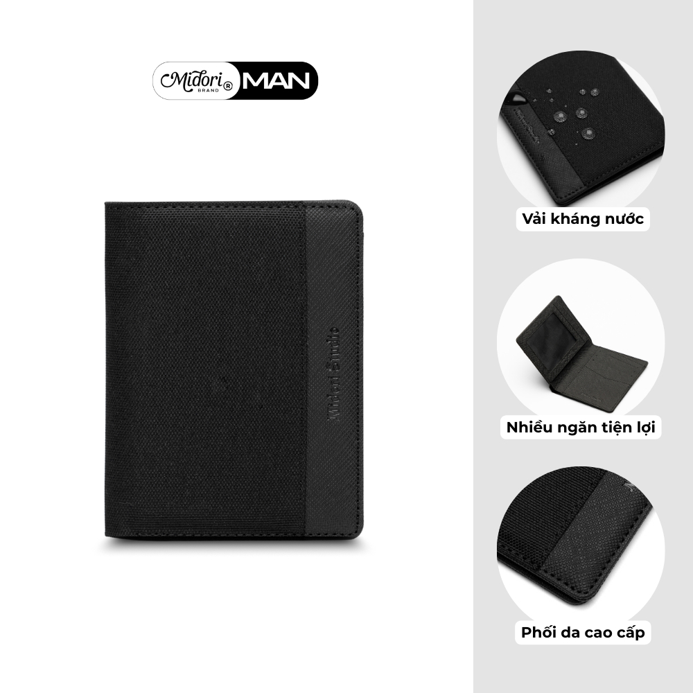 Ví Đứng Vải Phối Da PU ZYRAN Nam Nữ Bóp Đựng Tiền Thẻ Nhiều Ngăn Polyester | MIDORI FOR MAN