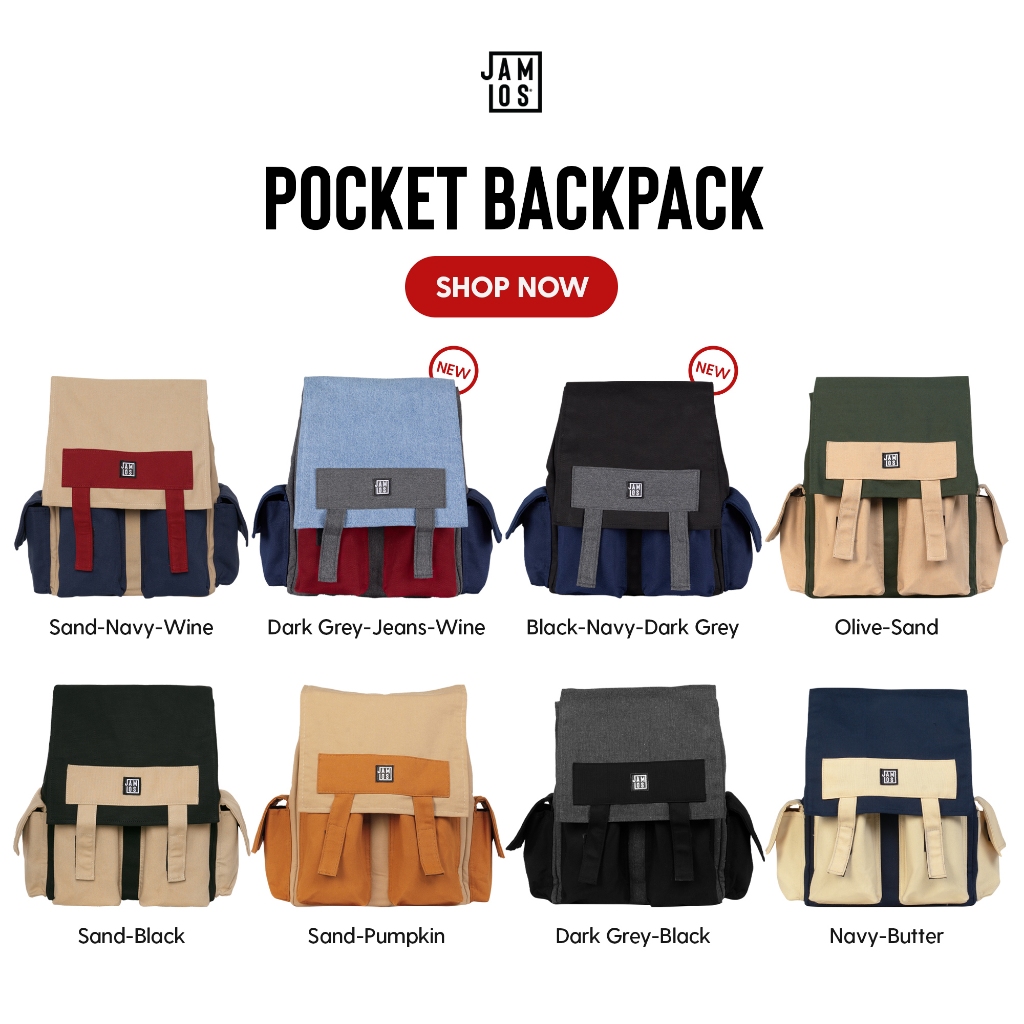 Pocket Backpack - Balo thời trang nhiều ngăn túi hộp vải canvas Jamlos đi học, đi làm, du lịch