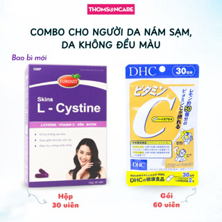 Combo sáng da, đều màu da, khỏe tóc móc Skins Lcystine 30 viên và Vitamin C DHC 60 viên