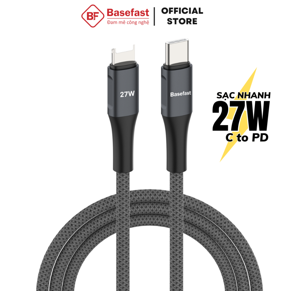 Dây sạc nhanh 20W Basefast cho Phone xs 11 12 13 14 pro ..Cáp bọc dù 27W dài 1m 2m truyền dữ liệu