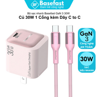  Bộ sạc nhanh 30W Basefast TypeC to C Củ GaN kèm dây dù 2 đầu Type C cho Phone 15 16 17  android 