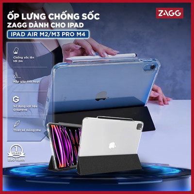 Ốp lưng iPad ZAGG chống sốc đến 2m dành cho iPad A16|Pro 12.9|Air M2 M3|Air/Pro M4 M5| iPad Mini 2024