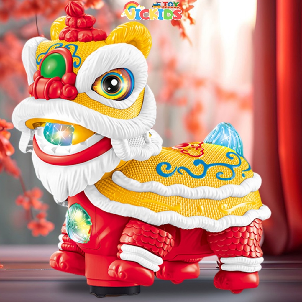 Lồng Đèn Trung Thu Múa Lân Cho Bé, Đồ Chơi Đèn Lồng Con Lân Ngậm Ngọc Phát Nhạc Và Bánh Xe Di Chuyển