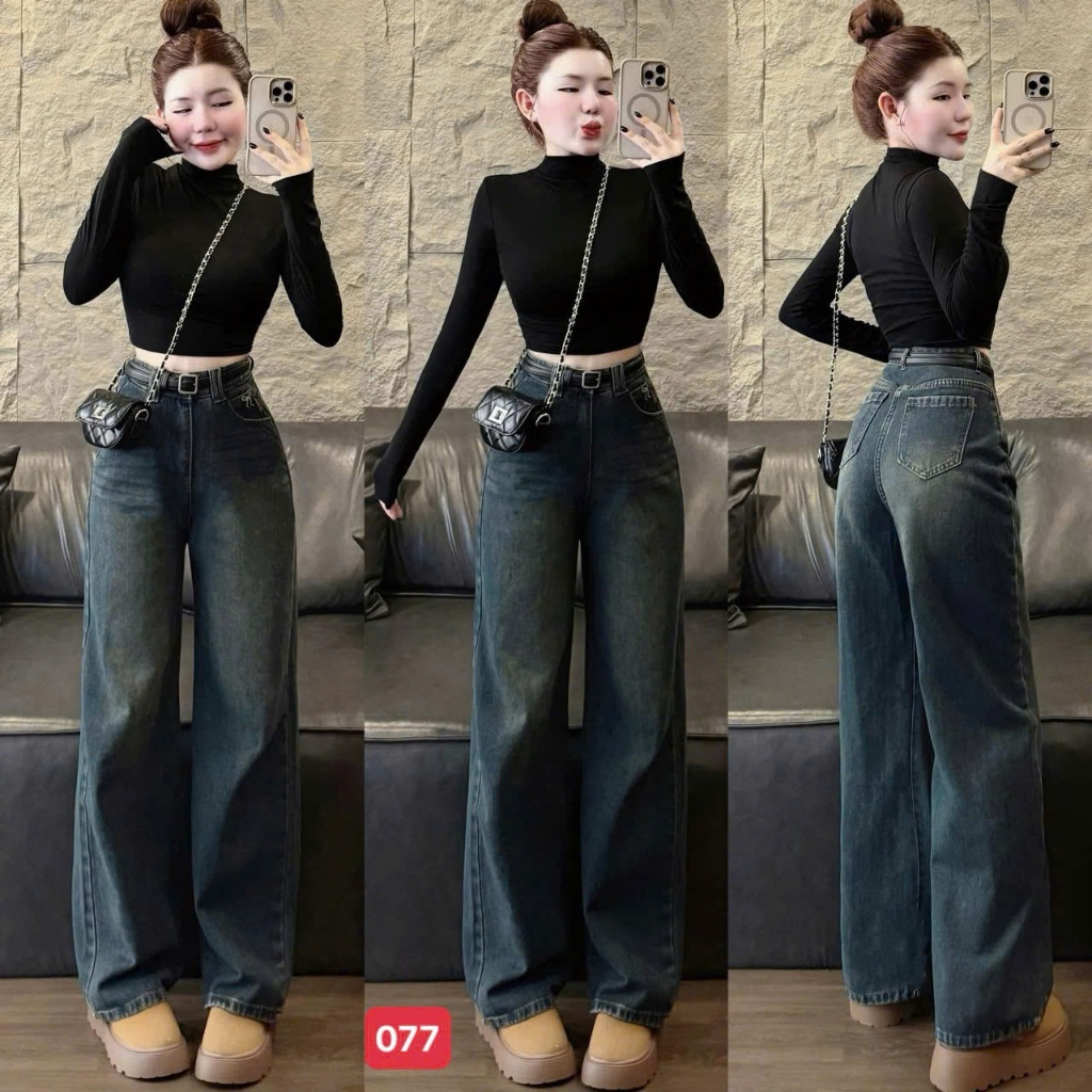 Quần beggy trơn màu xanh ống rộng ôm eo lưng cao cá tính thiết kế trẻ trung solo-store-BG077