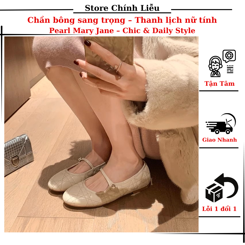 Giày Mary Jane Chần Bông Nút Ngọc Trai – Thanh Lịch & Nữ Tính - Chính Liễu Store