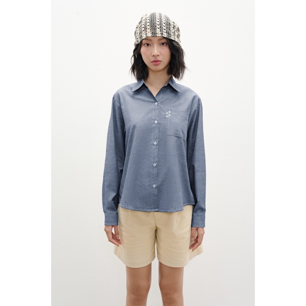 Áo sơ mi tay dài thêu ở túi màu xanh dương LIBÉ WORKSHOP 037244