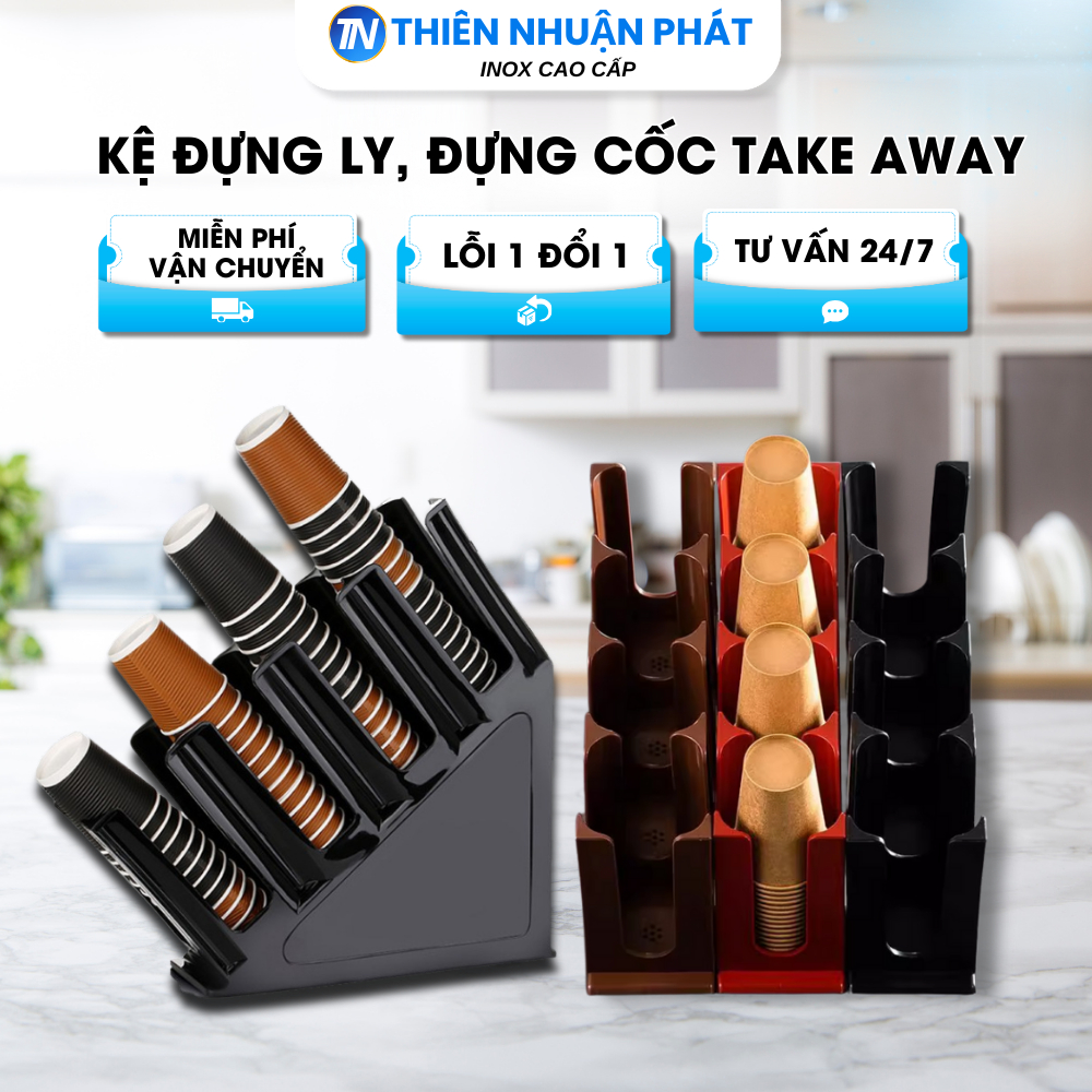 khay kệ giá đỡ cốc dùng một lần cốc nhựa cao cấp 4 ngăn nghiêng Nhựa Mica PP