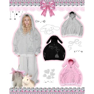 Áo khoác Hoodie NEXXUS BUNNY HOODZIP - Thiết kế tai thỏ độc đáo, in ký tự Y2K siêu cute