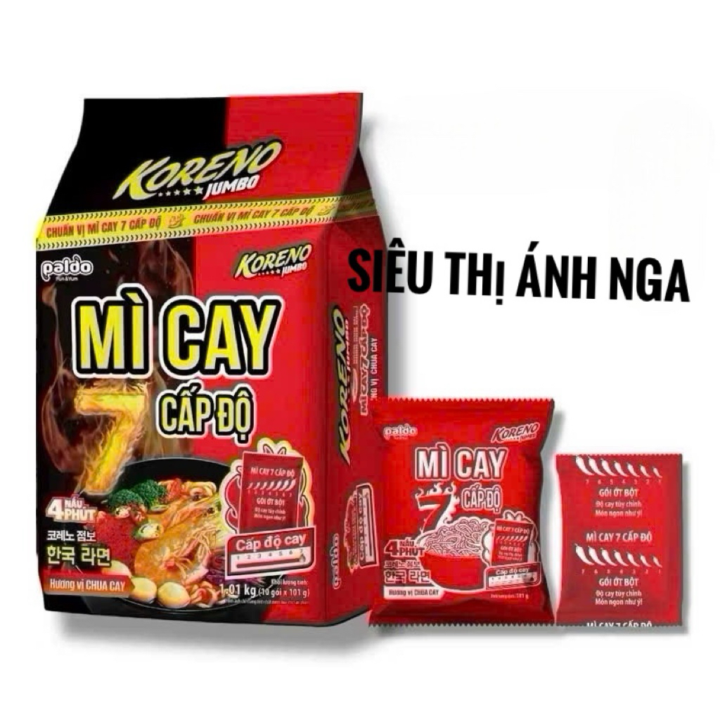 Combo 5 gói/ 10 Gói Mì Koreno Jumbo Mì Cay 7 Cấp Độ / Thách Thức Vị Giác, Kích Thích Đam Mê 101G