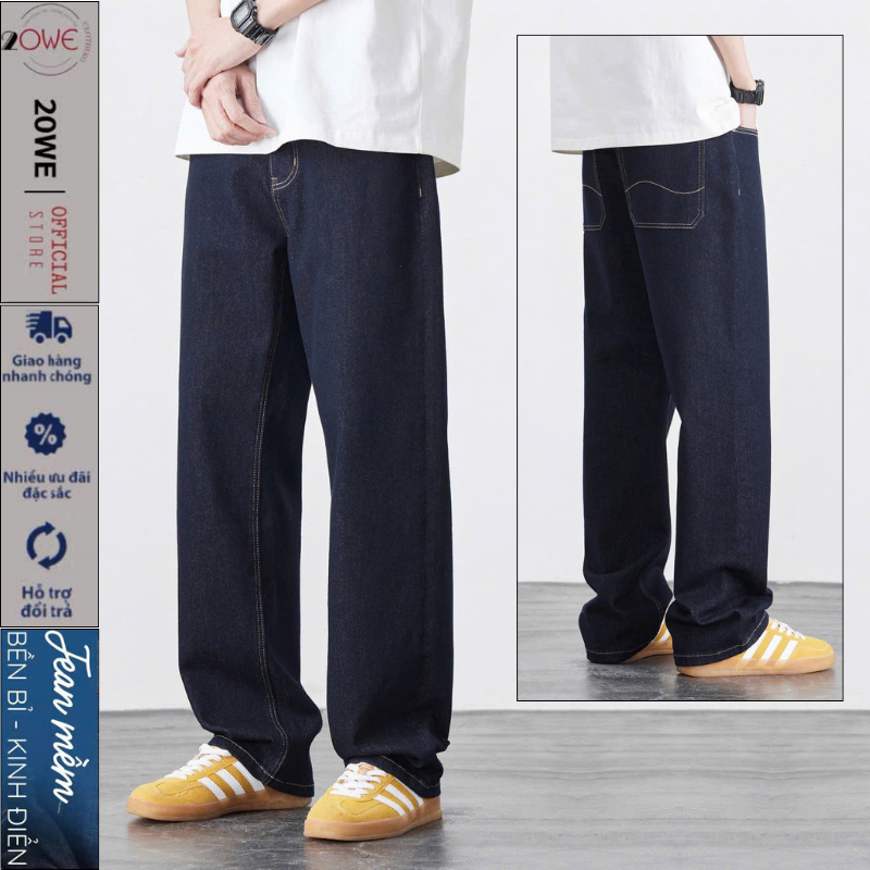 Quần Jean Đen Nam Ống Rộng DW01 Dáng Suông Chất Vải Dày Dặn Màu Wash Xám Trầm SMOKE V.1 - 20WE | BigBuy360 - bigbuy360.vn