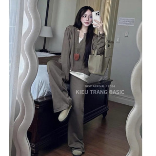  K162 Set Bộ Đồ Nữ Thu Đông Set Cổ V Cúc Gấu Áo Trắng Sang Chảnh Cá Tính Năng Động Chất Tăm 