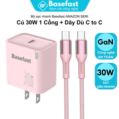 Bộ Sạc Nhanh 30W Basefast Củ Gan Kèm Cáp 2 Đầu Type C Dây Dù Siêu Bền