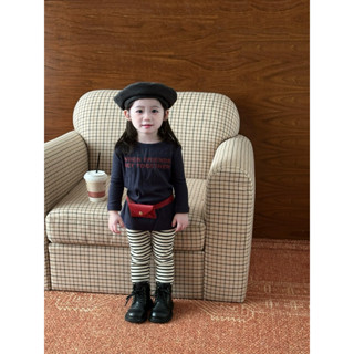   ADBABY  Set Áo Dài Tay Dáng Dài Tay In Chữ Dáng Rộng Và Quần Legging Dài Hoạ Tiết Kẻ Sọc Dành Cho Bé Gái 