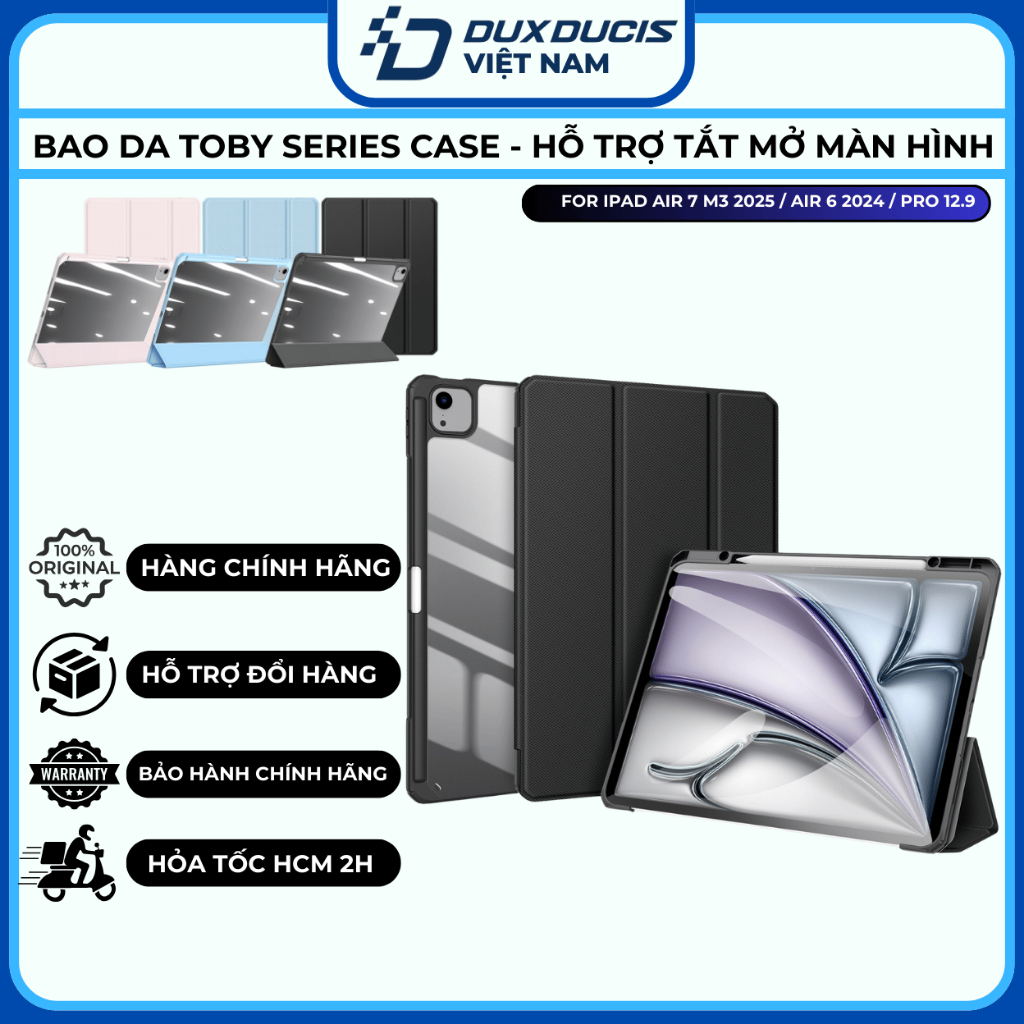 Bao Da Dux Ducis Dành Cho iPad Air 7 M3 2025/ Air 6 13", iPad Pro 12.9" (18/20/21/2022),Toby Series 