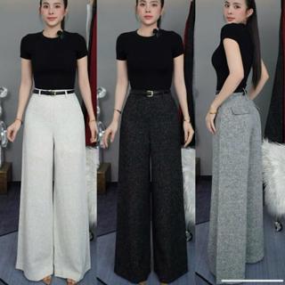 T730-( Dài 103cm,ống 32cm) Quần dạ muối tiêu ống rộng dáng trơn có nắp túi sau Mộc She