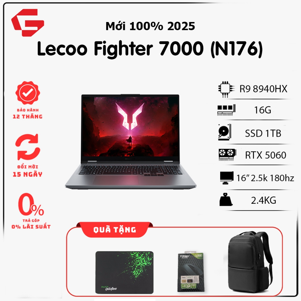 Lecoo Fighter 7000 (N176) (R9-8940HX | Ram 16GB | SSD 1TB | RTX 5060 | 16" 2.5K 180Hz) Laptop Gaming