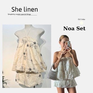  NOA SET – Set Áo Váy Thêu Nổi Hở Lưng Freesize Dáng Bí Nữ Đi Biển Cực Xinh She Linen 