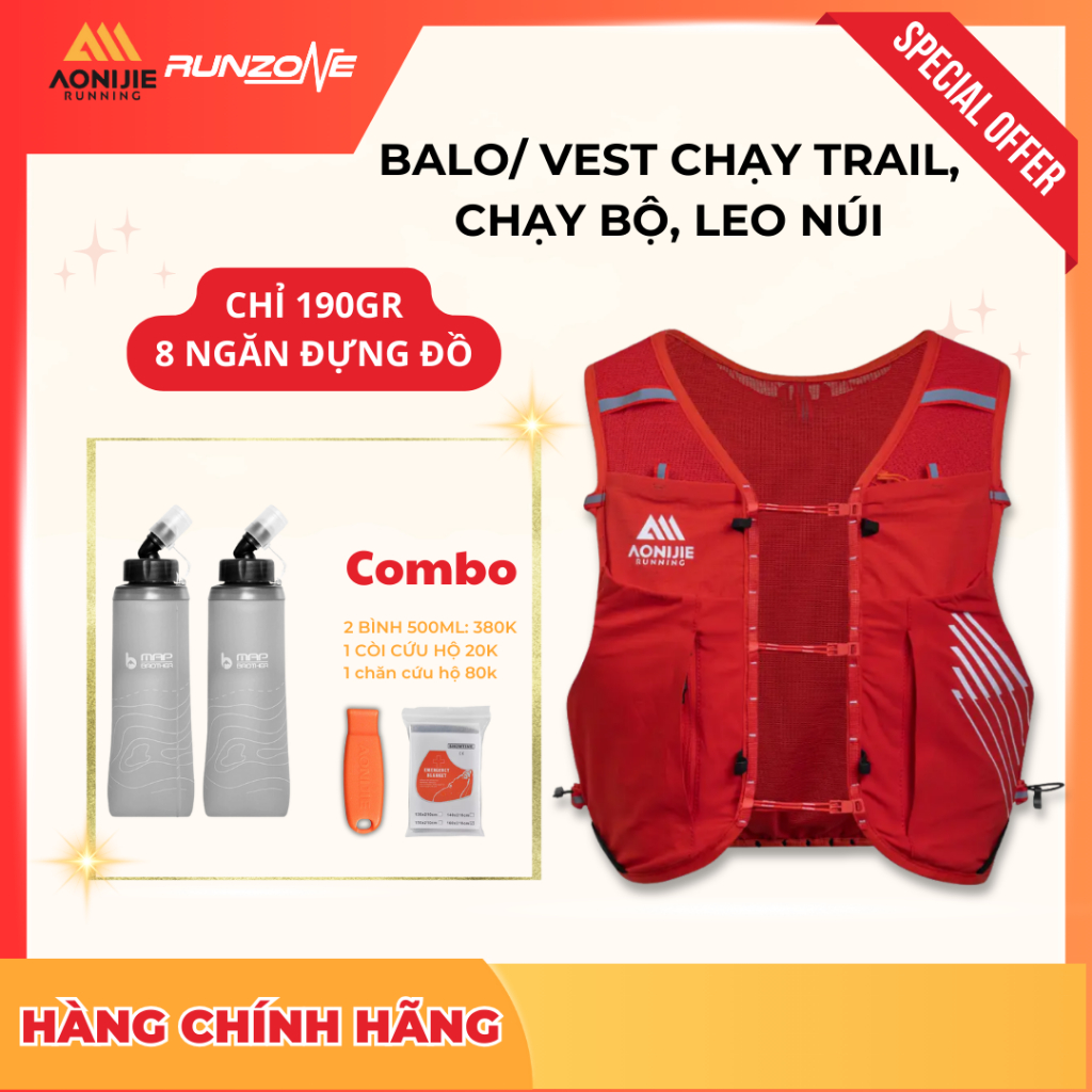 Balo Chạy Bộ AONIJIE C9116 10L Siêu Nhẹ 240g Nhiều Ngăn Cho Chạy Trail- RunZone