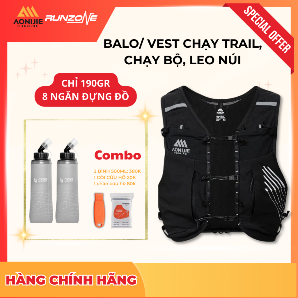 Vest Nước Chạy Trail Chính Hãng Aonijie C9116 10L Chạy Trail, Chạy Bộ Leo Núi  RunZone