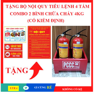 {Chỉ Hỏa Tốc - Hà Nội} Combo 2 Bình chữa cháy 4Kg CÓ KIỂM ĐỊNH + Tặng bộ nội quy đủ 4 tấm Bình cứu hỏa dùng  gia đình. 