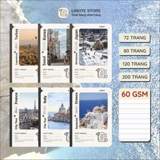Vở kẻ ngang Linote Phong cảnh Thế giới Travel, 72-80-120-200 trang, giấy 60gsm, KT 17,5x25cm, vở học sinh, sinh viên