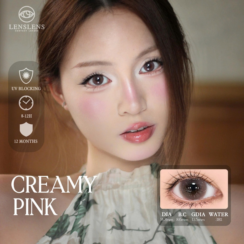 Lens Mắt Kính Áp Tròng LENSLENS Hồng Kem Tự Nhiên Creamy Pink 14.2mm T6-C4