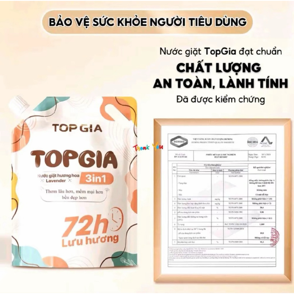 Combo 2 túi nước giặt Topgia 72h hương lavender hoặc hương huyền diệu(2 túi*2 kí=4 kí)