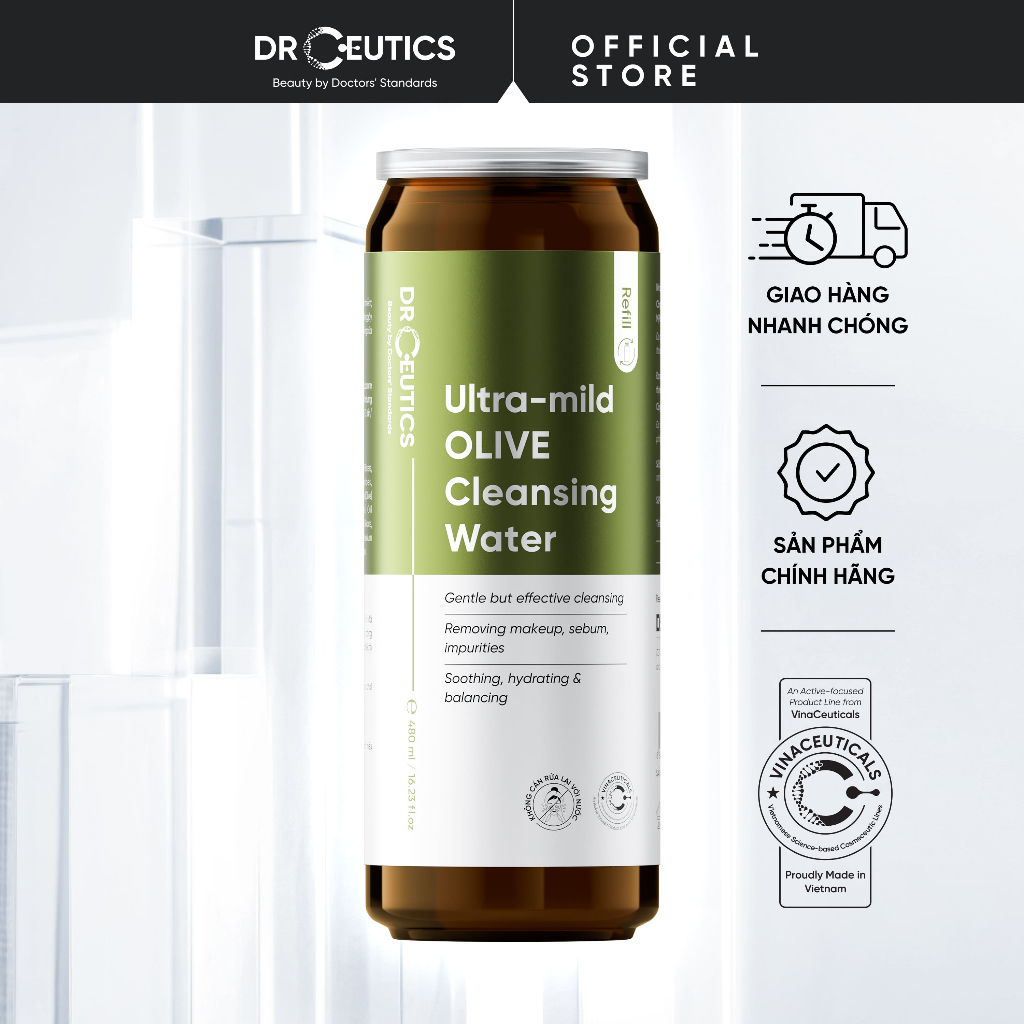  DRCEUTICS REFILL TẨY TRANG OLIVE – DẠNG NƯỚC & SỮA | TIẾT KIỆM – DỊU NHẸ PHÙ HỢP MỌI LOẠI DA  480ml  