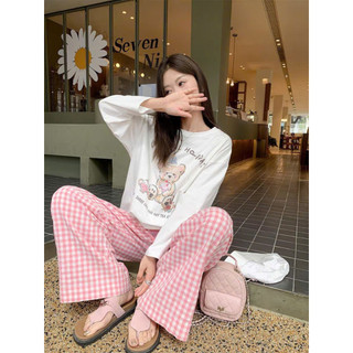  Set bộ nữ dài mặc nhà đi chơi MENINA đồ bộ áoTAY DÀI quần suông caro lưng thun thời trang. 