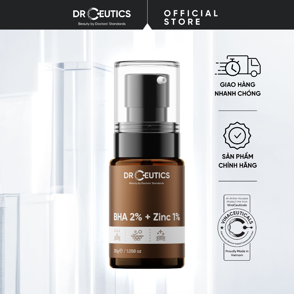 DRCEUTICS Serum Kẽm BHA 2% + Zinc PCA 1% DrCeutics giảm mụn và giảm tiết dầu 30g