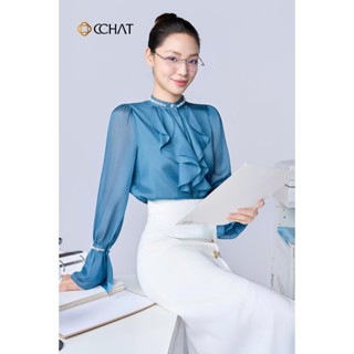 Áo Sơ Mi Nữ CCHAT Kiểu Voan Tơ Classy Bèo Trang Trí Chất Liệu Mềm Mại 24FDV9021ST