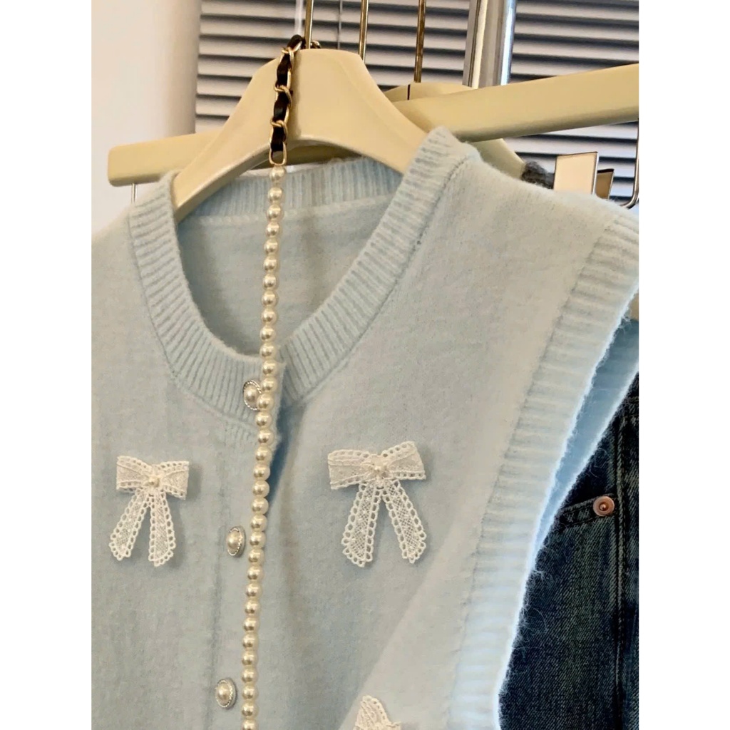 [SẴN] Áo gile len phối nơ phong cách tiểu thư nhẹ nhàng, Áo len không tay màu sắc basic dễ phối đồ - 018 | BigBuy360 - bigbuy360.vn