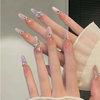  Móng tay giả đính đá đính nơ đính hoa Bộ 24 móng tay giả cô dâu đẹp sang trọng Nail box Nail xinh,Shyn House Nail 