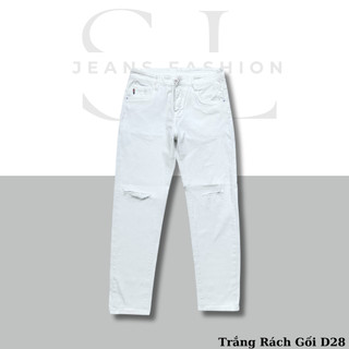  "Có Bigsize Size 28-41 "Quần Jeans Nam SL Màu Trắng Rách Gối - Chất Vải Denim Co Giãn 4 Chiều Đổi Size Miễn Phí  Mã 26  