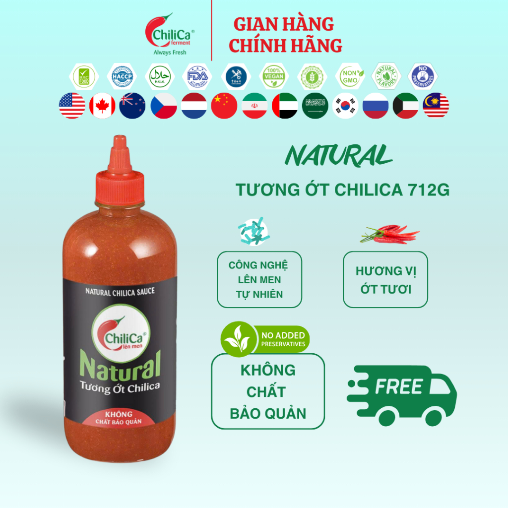 [KHÔNG CBQ] Natural Tương Ớt ChiliCa 712g - Lên Men Tự Nhiên; Không Chất Điều Vị