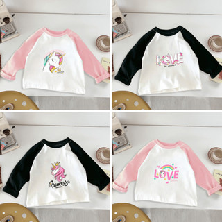 Áo thun tay dài bé gái Unicorn ELIOKIDS , áo dài tay bé gái unicorn chất cotton đi học từ 7kg-32kg