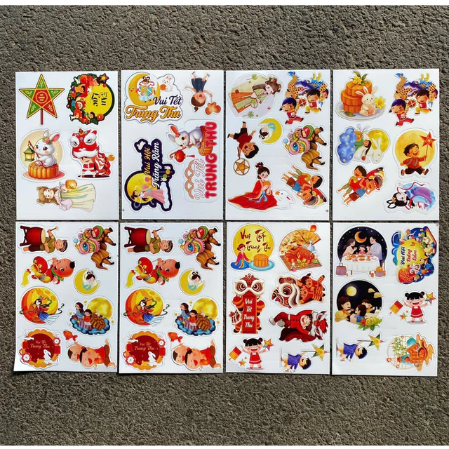 SET 100 sticker dùng keo nến Tag treo trang trí TRUNG THU trang trí đèn lồng, giỏ bánh kẹo(Mẫu ngẫu nhiên)...