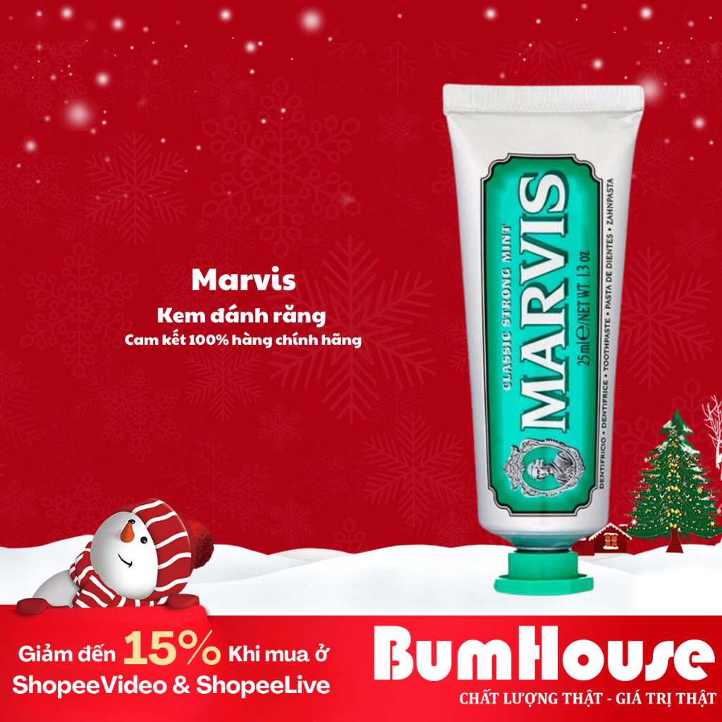 Kem Đánh Răng MARVIS Classic Strong Mint mùi hương bạc hà the mát 10ml 25ml