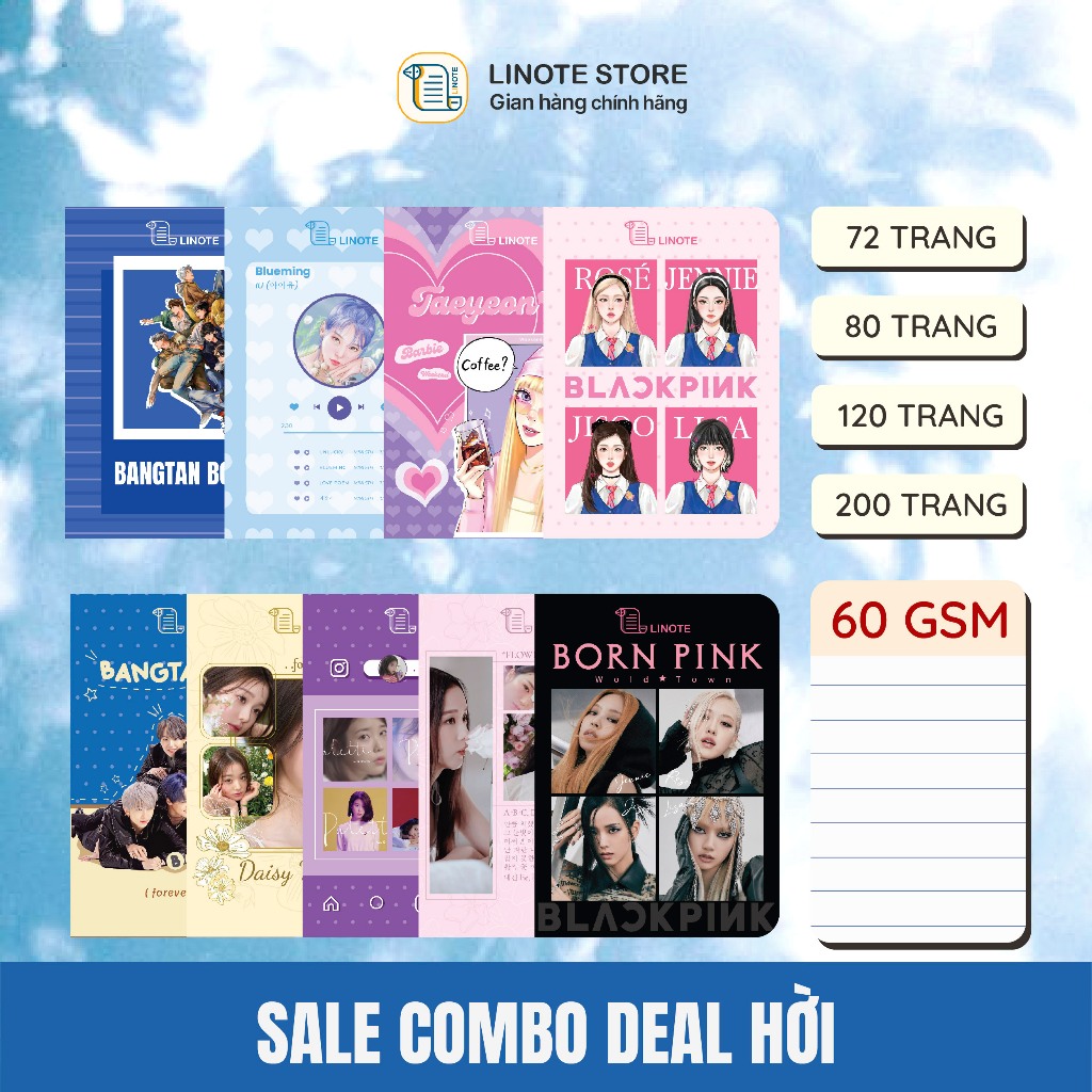 [ SALE COMBO ] Vở kẻ ngang KPOP LINOTE, 60gsm, 72-200 trang kẻ ngang, vở học sinh