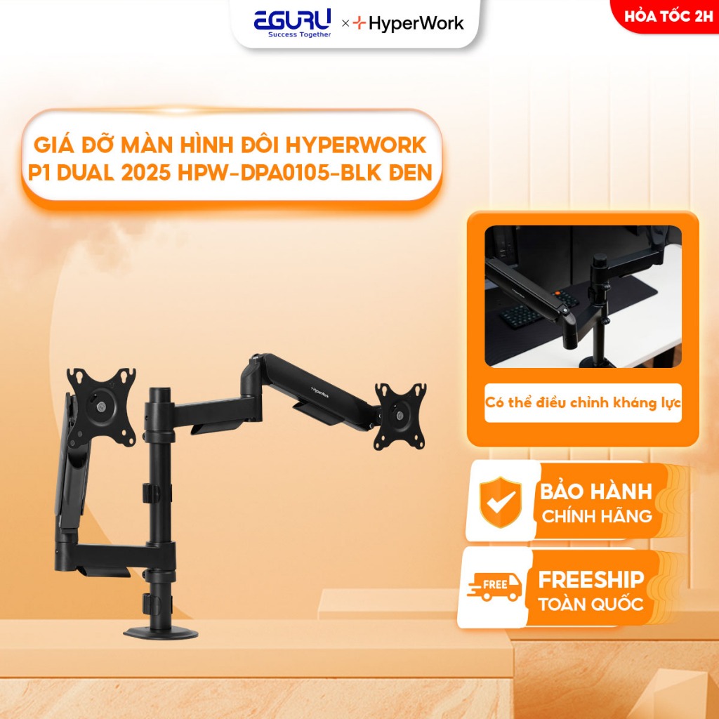 Giá Treo Màn Hình HyperWork Alpha P1 Dual 2025 | Treo Màn 22 - 32inch | Chuẩn Vesa 75x75, 100x100 - 