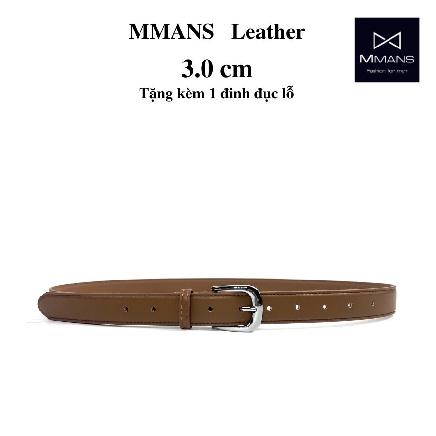 Thắt lưng nam bản nhỏ MMANS bản 3cm màu nâu vàng khóa kim da microfiber cao cấp chính hãng hợp kim c
